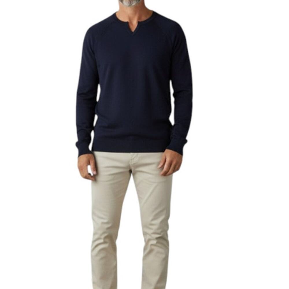 GOOD MAN Merino Wool Sweater Men XXL Navy Luxury Minimalistic Business Classic
